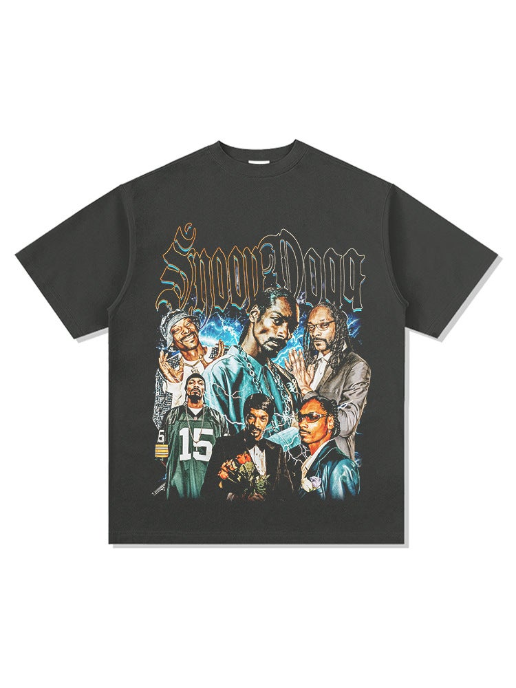 Retro Hip-Hop Snoop Dogg Snoopy Dog ​​Print Short-Sleeved T-Shirt Heavy Round Neck Hooded Sweatshirt - Image 4