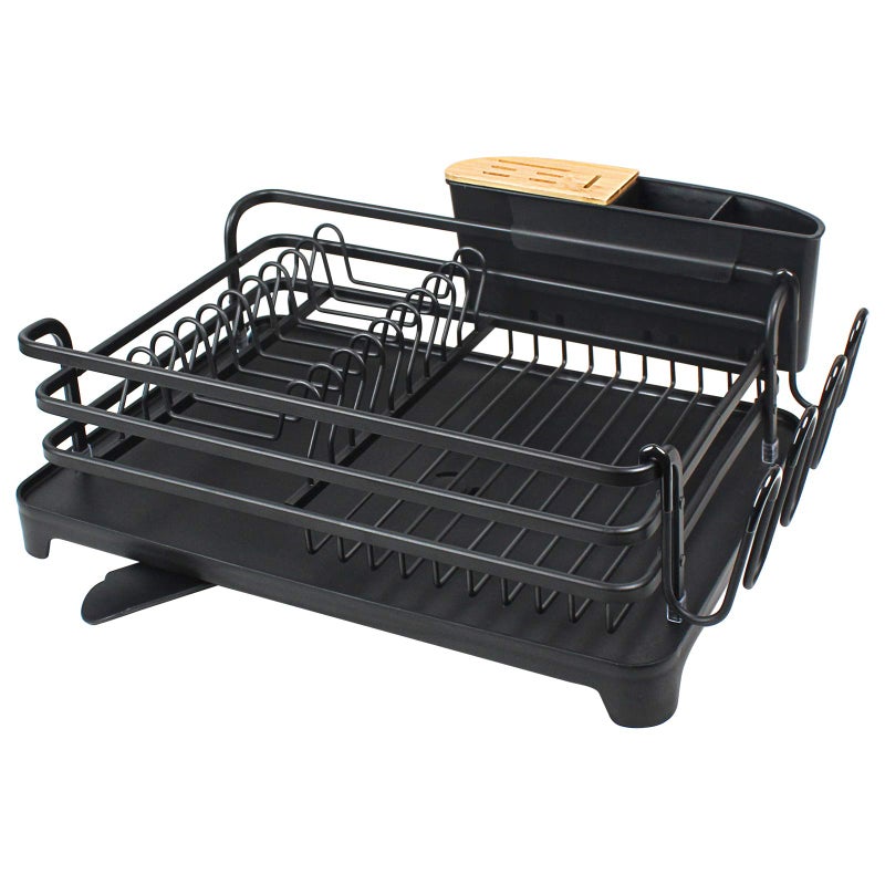 BRIAN  DANY Aluminum Dish Drying Rack Dish Racks for Kitchen Counter Dish Drainer with Removable Cutlery Holder  Cup Holder 165 L x 118 W Black