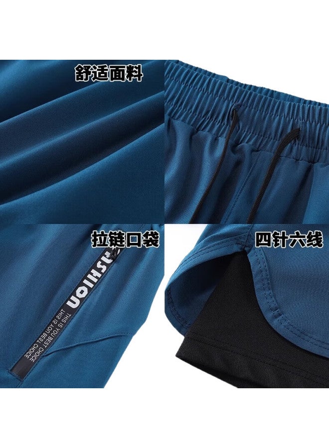 BURUITE Men'S Sports Shorts, Track And Field Marathon Training Pants, Summer Ice Silk Quick-Dry Three-Quarter Length Shorts, Running Shorts With Lining, Fitness Pants - Image 2