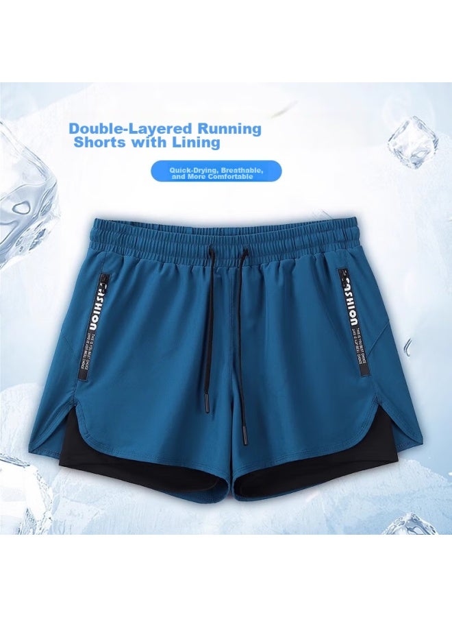 Buruite Men's Sports Shorts, Track And Field Marathon Training Pants, Summer Ice Silk Quick-dry Three-quarter Length Shorts, Running Shorts With Lining, Fitness Pants - Image 1