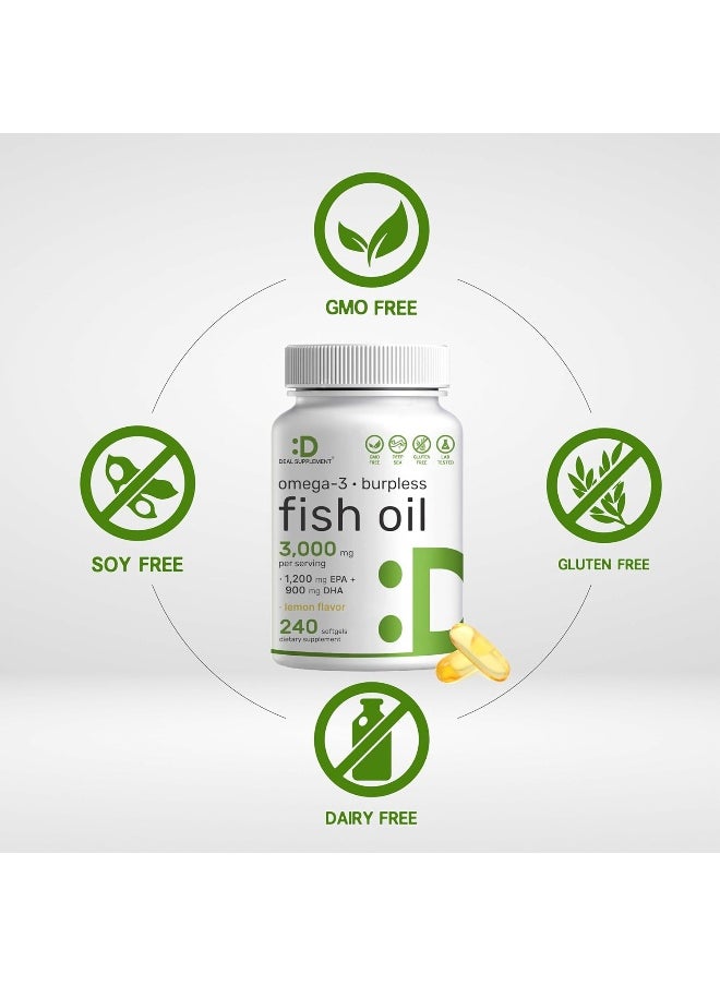 DEAL SUPPLEMENT Omega 3 Fish Oil Supplements, 3,000Mg Per Serving, 240 Softgels – Epa 1,200Mg + Dha 900Mg – Burpless Pills, Lemon Flavored, Wild Caught – Brain & Heart Support – Mercury Free, Non-Gmo  - Image 3