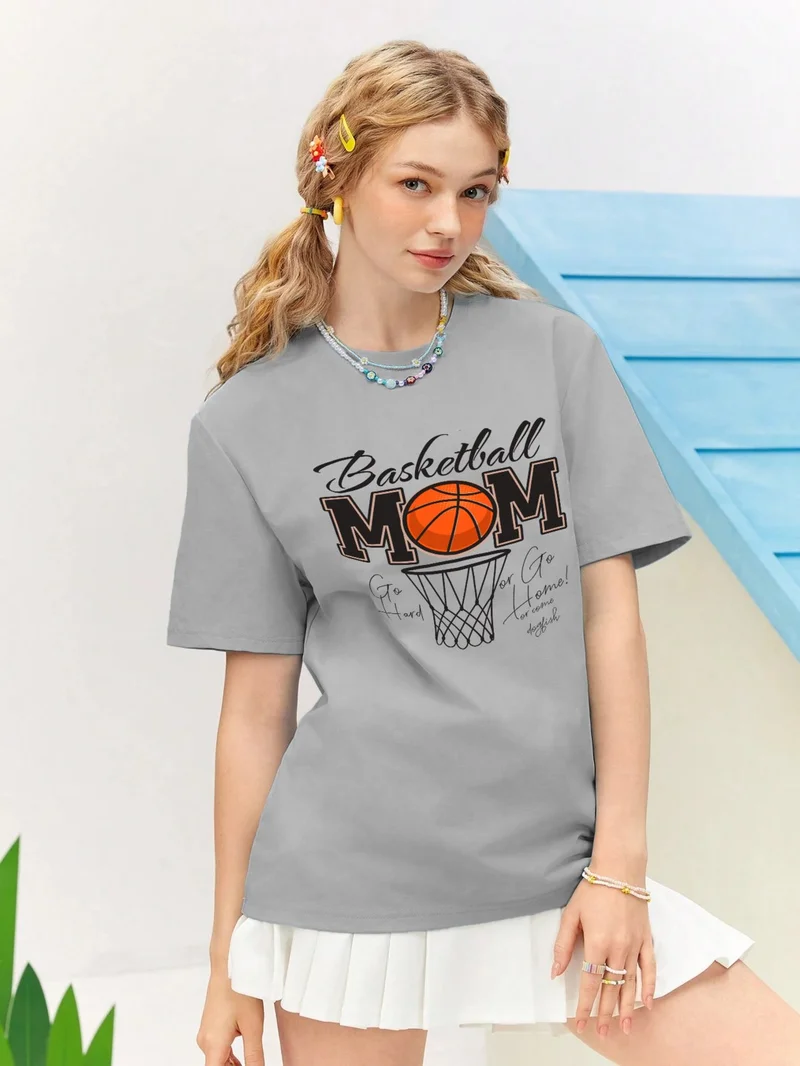 دوغ فش Lover Combination Couple Basketball Mom Mothers Day Printed Oversize Cotton T-Shirt 2-Piece