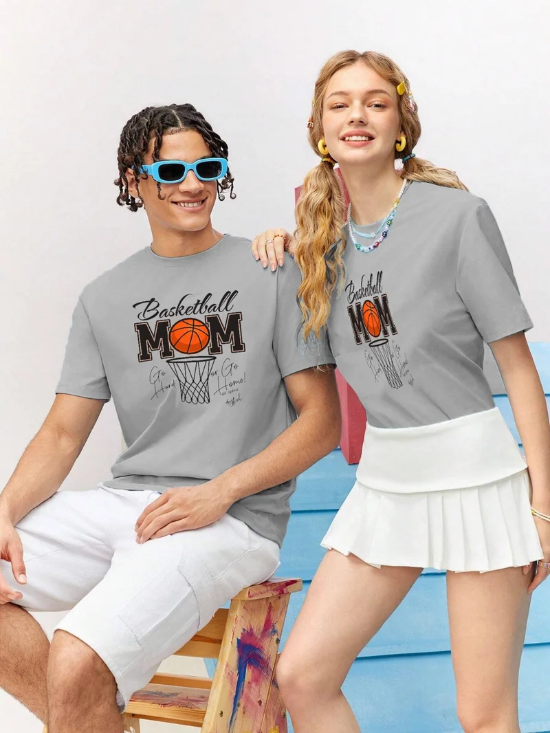 دوغ فش Lover Combination Couple Basketball Mom Mothers Day Printed Oversize Cotton T-Shirt 2-Piece