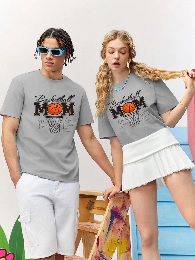 دوغ فش Lover Combination Couple Basketball Mom Mothers Day Printed Oversize Cotton T-Shirt 2-Piece