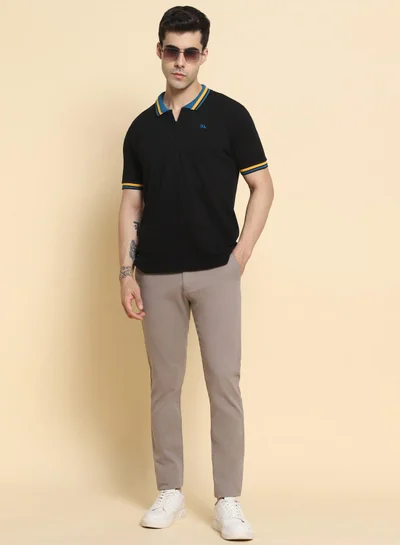 Dennis Lingo Men's Light Grey 100% Cotton Solid Pattern Full Length Slim Fit Trouser
