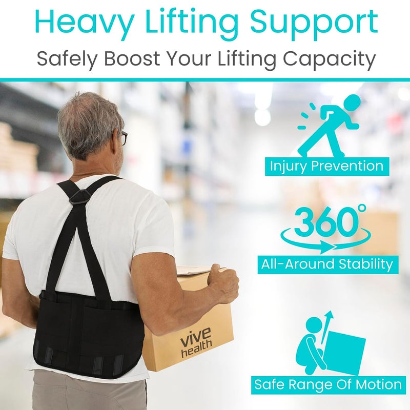 Vive Back Brace for Heavy Lifting  Lower Back Brace Support Belt for Men  Women wSuspenders  Lumbar  Sciatica Pain Relief  Adjustable Compression for Herniated Disc Lift Harness for Protection - Image 2