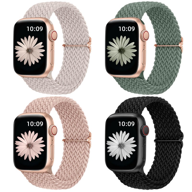 DaQin 4 Pack Braided Solo Loop Compatible with Apple Watch Band 38mm 40mm 41mm 42mm Women Men, Adjustable Stretchy Elastic Nylon Sport Wristband for iWatch Series 10 9 8 7 6 5 4 3 2 1 SE Ultra/Ultra 2 - Image 1