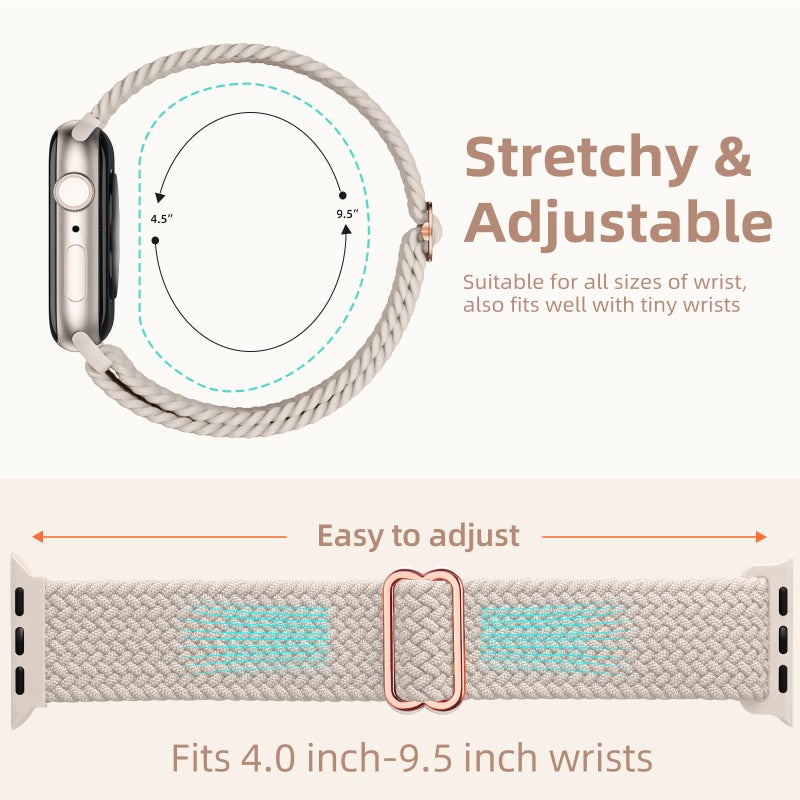DaQin 4 Pack Braided Solo Loop Compatible with Apple Watch Band 38mm 40mm 41mm 42mm Women Men, Adjustable Stretchy Elastic Nylon Sport Wristband for iWatch Series 10 9 8 7 6 5 4 3 2 1 SE Ultra/Ultra 2 - Image 3