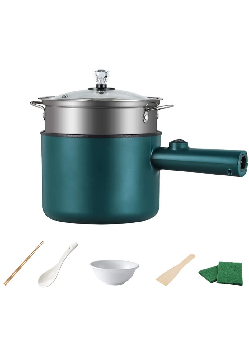 XiuWoo Mini Electric Hot Pot, Electric Frying Pan with Steamer, Multifunction Portable Nonstick Frying Pan, Steamed Fried deep-Fried pan-Fried Boiled stewed braised, Green, with Steamer  - Image 1