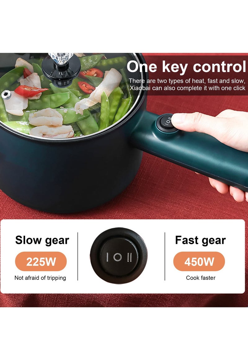 XiuWoo Mini Electric Hot Pot, Electric Frying Pan with Steamer, Multifunction Portable Nonstick Frying Pan, Steamed Fried deep-Fried pan-Fried Boiled stewed braised, Green, with Steamer  - Image 4