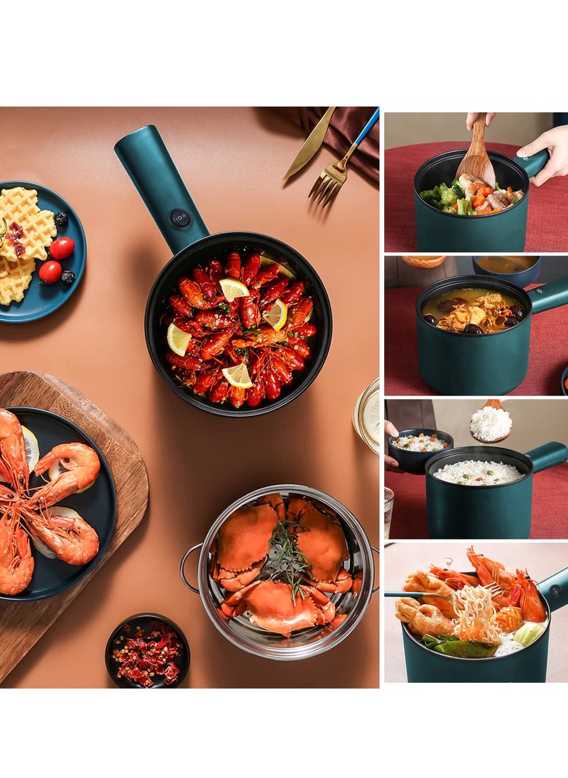 XiuWoo Mini Electric Hot Pot, Electric Frying Pan with Steamer, Multifunction Portable Nonstick Frying Pan, Steamed Fried deep-Fried pan-Fried Boiled stewed braised, Green, with Steamer  - Image 5