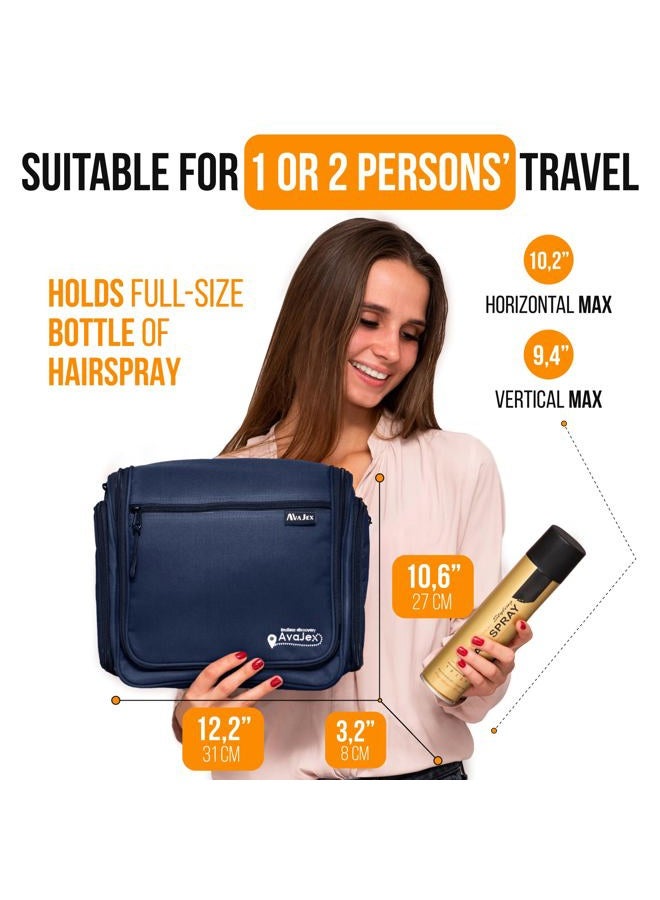 AvaJex Travel Toiletry Bag for Men and Women - Large Hanging Toiletry Organizer - Waterproof Hygiene Bag with Metal XXL Swivel Hook, with YKK Zippers and 19 Compartments for Toiletries, Makeup, Cosmetics - Image 4