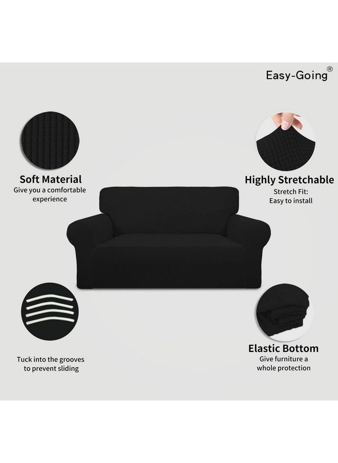 Easy-Going Easy-Going Stretch Loveseat Slipcover 1-Piece Sofa Cover Furniture Protector Couch Soft with Elastic Bottom for Kids Polyester Spandex Jacquard Fabric Small Checks (Loveseat, Black)  - Image 2