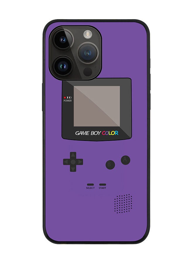 Stylizedd Rugged Black edge case for Apple iPhone 14 Pro Max Slim fit Soft Case Flexible Rubber Edges Anti Drop TPU Gel Thin Cover - Gameboy Color - Purple - Image 1