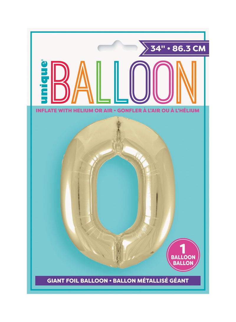 Unique 34" Gold Foil Number 0 Balloon - Image 2