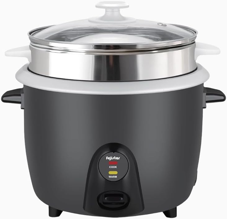 Fujistar Electric Rice Cooker FSRC382, 1.8L Capacity, 700W, Food-Grade Steel Body with Steamer, Cook and Warm Functions - Image 1