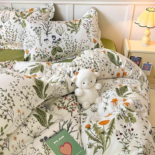 Faincy Floral Duvet Cover Queen Size - Blue Green Yellow White Flower Leaf Botanical Pattern Soft Microfiber Comforter Quilt Cover Set - 3PC 90 X 90 Lightweight Bedding, Farmhouse Style Bedroom for Women Men - Image 5