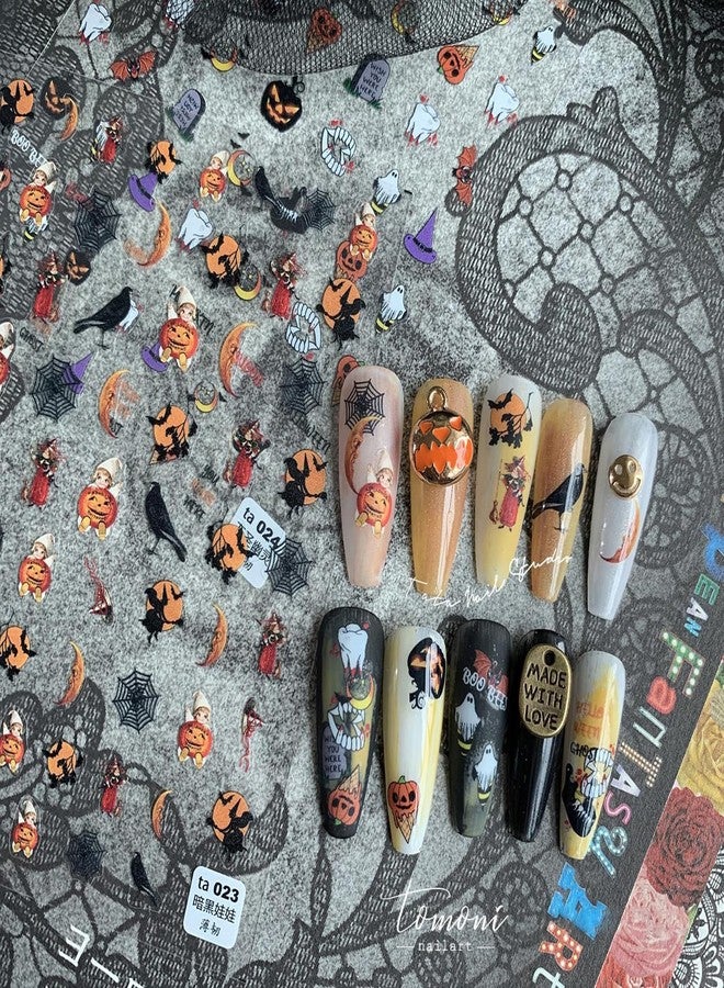 Charmark Halloween Nail Stickers - 5D Embossed Cute Spider Pumpkin Designs Self Adhesive DIY Gel Nail Art Decorations - Image 4