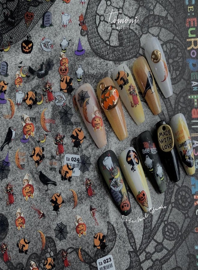 Charmark Halloween Nail Stickers - 5D Embossed Cute Spider Pumpkin Designs Self Adhesive DIY Gel Nail Art Decorations - Image 3