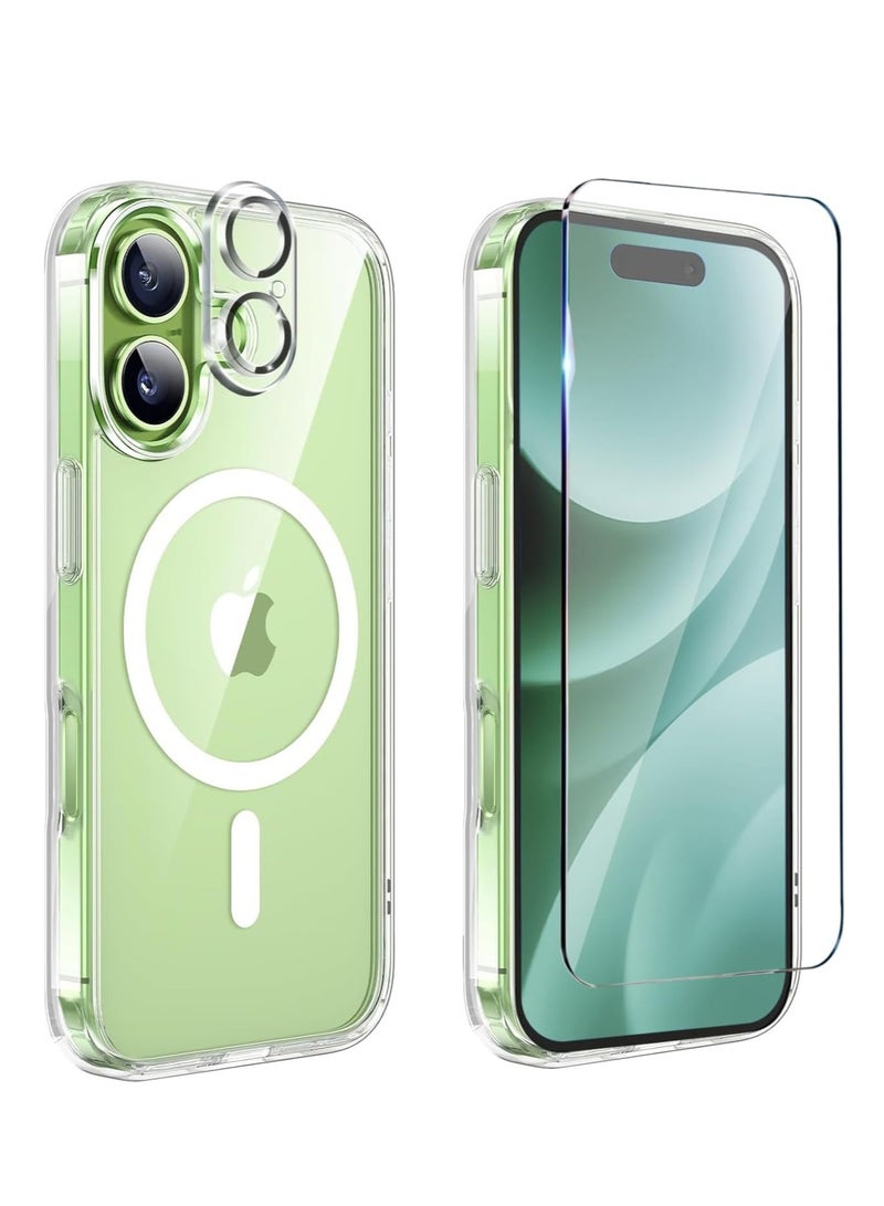 بورتوني جراب شفاف لهاتف iPhone 17 متوافق مع غطاء MagSafe لهاتف iPhone 17 مع زجاج مقسّى 9D وواقي عدسة الكاميرا، غطاء شفاف مقاوم للصدمات لهاتف iPhone 17 مقاس 6.3 بوصة - Image 1