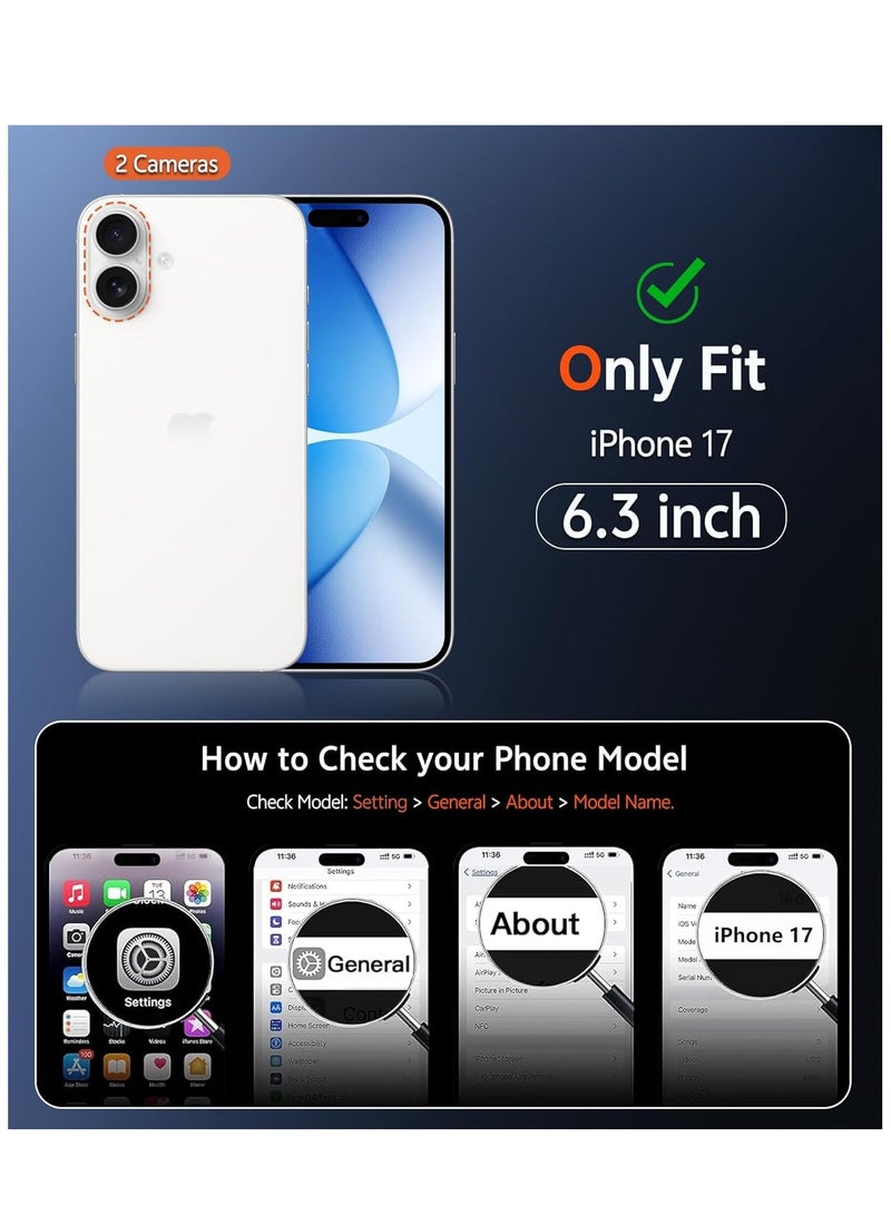 بورتوني جراب شفاف لهاتف iPhone 17 متوافق مع غطاء MagSafe لهاتف iPhone 17 مع زجاج مقسّى 9D وواقي عدسة الكاميرا، غطاء شفاف مقاوم للصدمات لهاتف iPhone 17 مقاس 6.3 بوصة - Image 2
