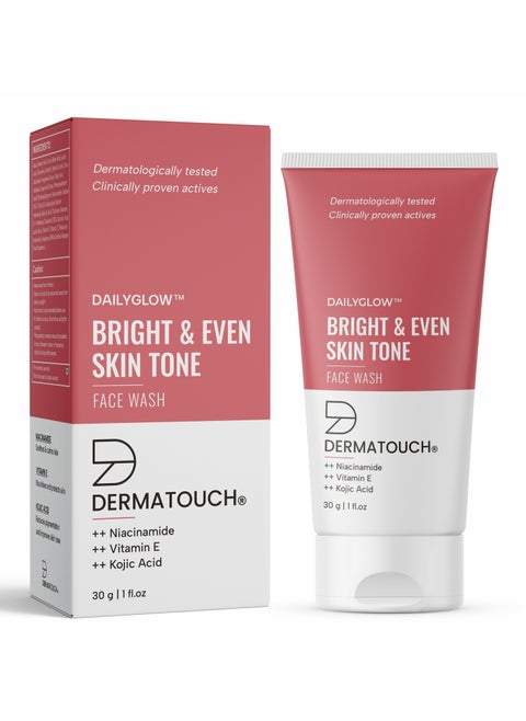 DERMATOUCH Bright & Even Tone Face Wash with Niacinamide, Vitamin E and Kojic Acid | Daily Gentle Face Cleanser For Tan, Pigmentation, Uneven Tone - 30G