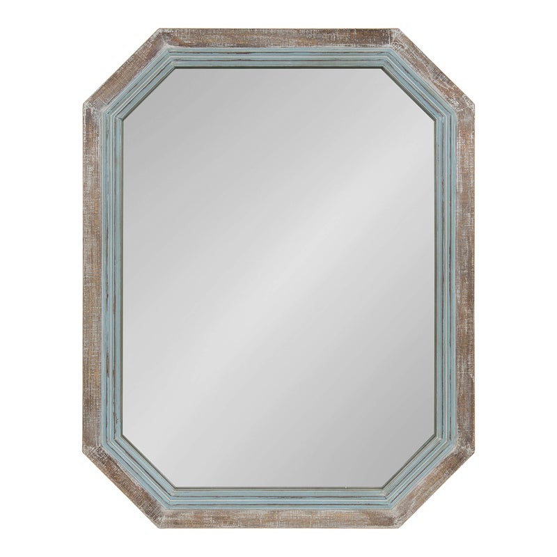 Kate and Laurel Kate and Laurel Palmer Large Rustic Octagon Wall Mirror 36 x 28 Coastal Blue and Rustic Brown Distressed TwoTone Farmhouse Wall Accent 