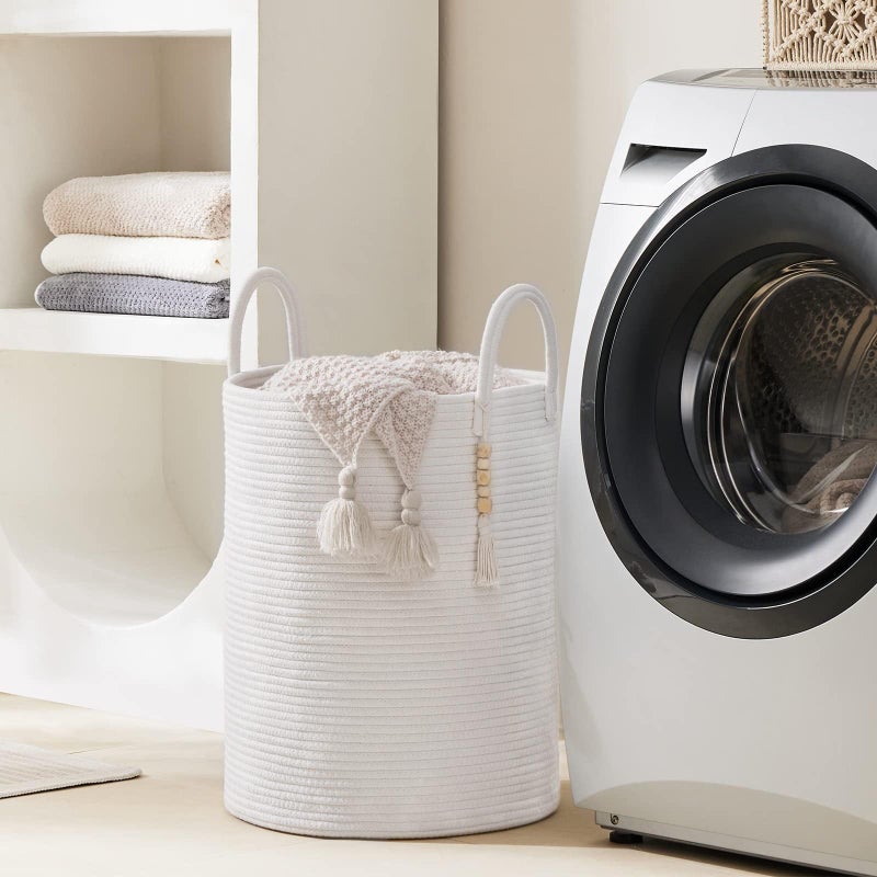 youdenova cotton rope rope kyundry سلة 72L سلال قابلة للطي المنسوجة الطول للبطانية لتنظيم الملابس العائق لتخزين غرفة الغسيل - Image 3