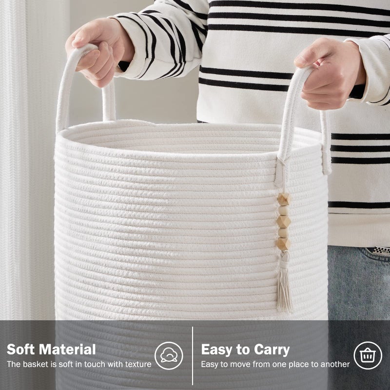 youdenova cotton rope rope kyundry سلة 72L سلال قابلة للطي المنسوجة الطول للبطانية لتنظيم الملابس العائق لتخزين غرفة الغسيل - Image 2