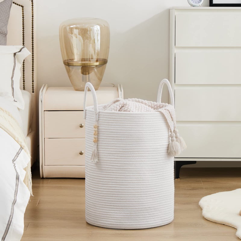 youdenova cotton rope rope kyundry سلة 72L سلال قابلة للطي المنسوجة الطول للبطانية لتنظيم الملابس العائق لتخزين غرفة الغسيل - Image 4