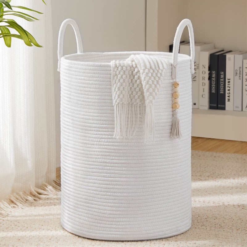 youdenova cotton rope rope kyundry سلة 72L سلال قابلة للطي المنسوجة الطول للبطانية لتنظيم الملابس العائق لتخزين غرفة الغسيل - Image 1
