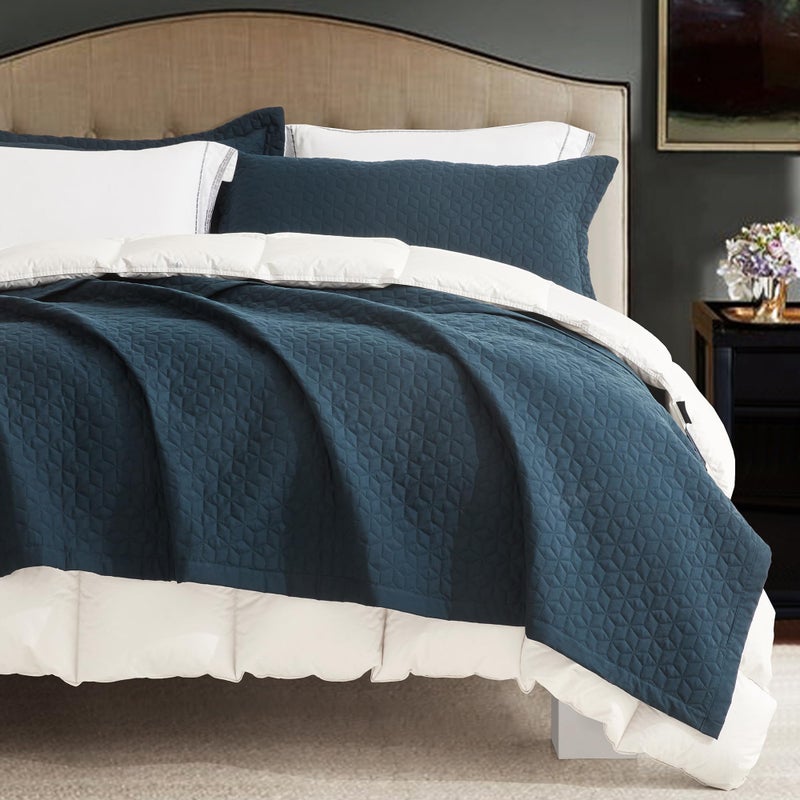 Blythease Oversized King Bedspread 128x120 Extra Wide, Modern & Contemporary Look, Lightweight Bedding Cover, Reversible, 5 Piece, 100% Microfiber, Navy Blue - Image 5