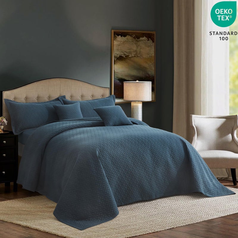 Blythease Oversized King Bedspread 128x120 Extra Wide, Modern & Contemporary Look, Lightweight Bedding Cover, Reversible, 5 Piece, 100% Microfiber, Navy Blue - Image 2
