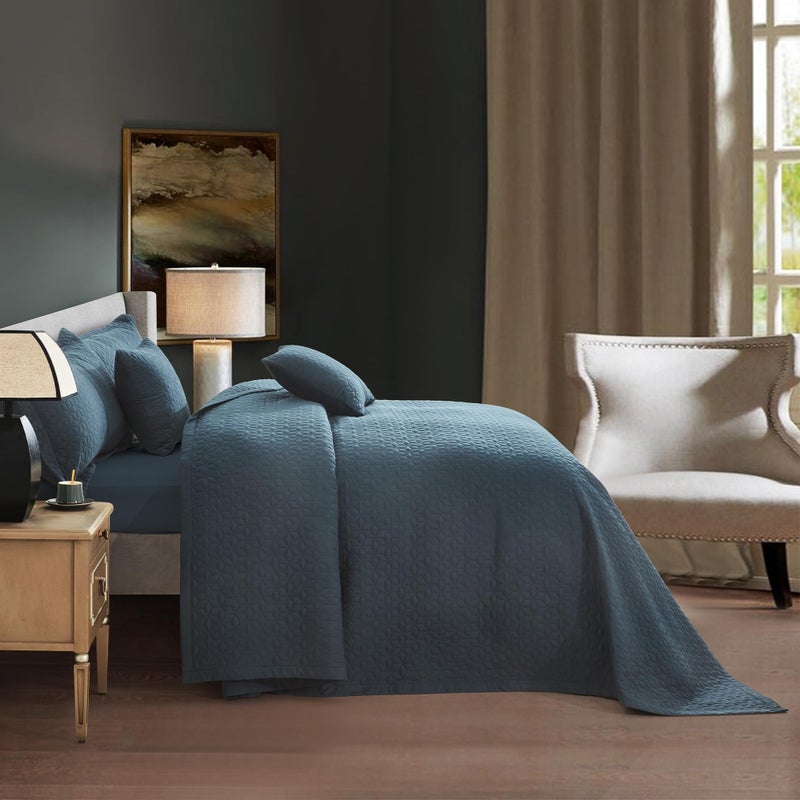 Blythease Oversized King Bedspread 128x120 Extra Wide, Modern & Contemporary Look, Lightweight Bedding Cover, Reversible, 5 Piece, 100% Microfiber, Navy Blue - Image 4