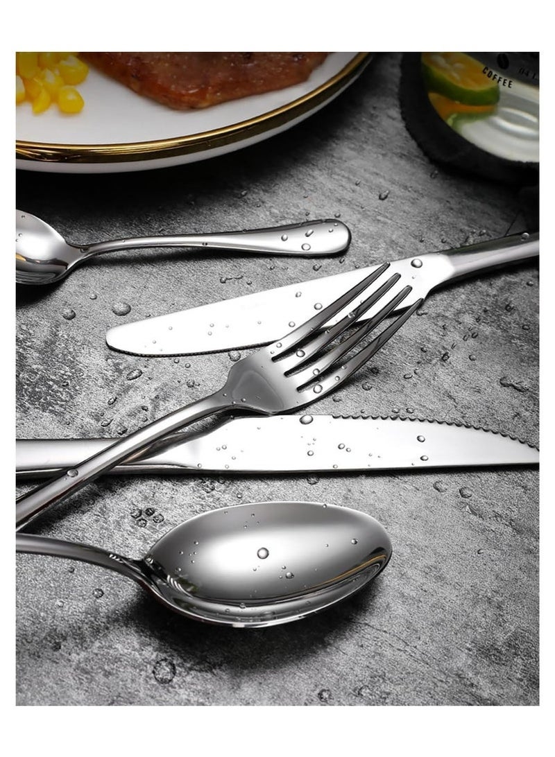 48 قطعة طقم أدوات مائدة من الفولاذ المقاوم للصدأ، أدوات مطبخ منزلية، 8 شوكات عشاء، 8 شوكات سلطة، 8 سكاكين عشاء، 8 سكاكين ستيك، 8 ملاعق عشاء، 8 ملاعق شاي، 8 ملاعق شاي - Image 3