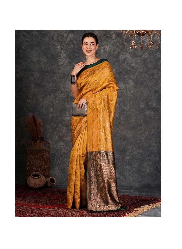 مملكة الإكسسوارات ساري كانجيفارام ناعم من باناراسي جاكار للنساء من مجموعة أكسسورايز كينجدوم مع قطعة بلوزة غير مخيطة - Image 2