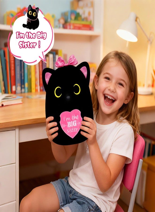 LSYDCARM Big Sister Black Cat Plush - I'm The Big Sister Black Cat Stuffed Animal with Heart, New Baby Big Sister Gift for Girls, Cute Cat Stuffed Animal Plush Toy with Pink Sparkly Bow - Image 5