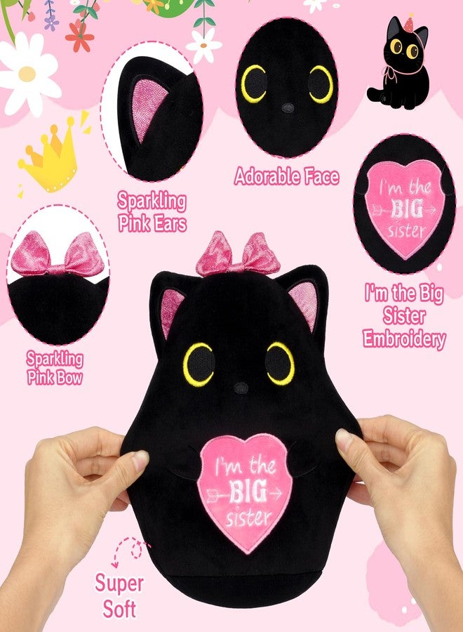 LSYDCARM Big Sister Black Cat Plush - I'm The Big Sister Black Cat Stuffed Animal with Heart, New Baby Big Sister Gift for Girls, Cute Cat Stuffed Animal Plush Toy with Pink Sparkly Bow - Image 4