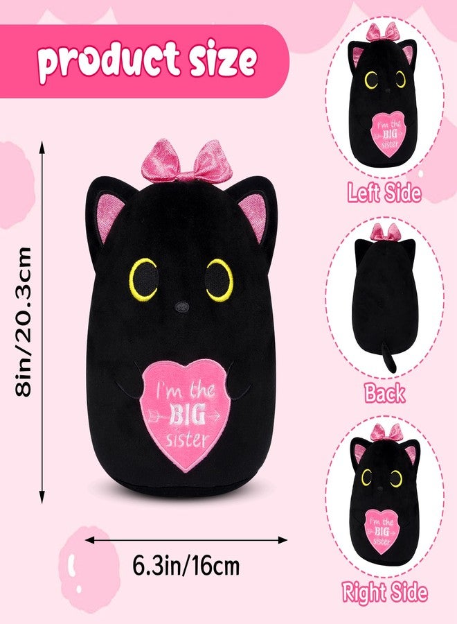 LSYDCARM Big Sister Black Cat Plush - I'm The Big Sister Black Cat Stuffed Animal with Heart, New Baby Big Sister Gift for Girls, Cute Cat Stuffed Animal Plush Toy with Pink Sparkly Bow - Image 3