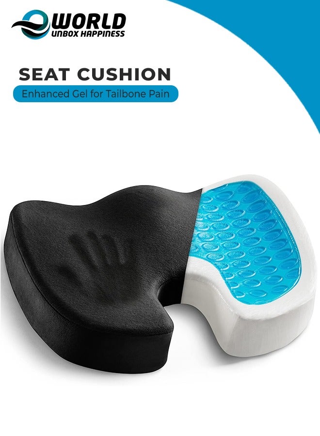 Eworld Gel Enhanced Seat Cushion with Non-Slip Bottom, Built-in Handle and Machine-Washable Cover, Orthopedic Cushion for Tailbone Pain Relief, Ideal for Office Chair, Car Seat, Home and Traveling - Image 1