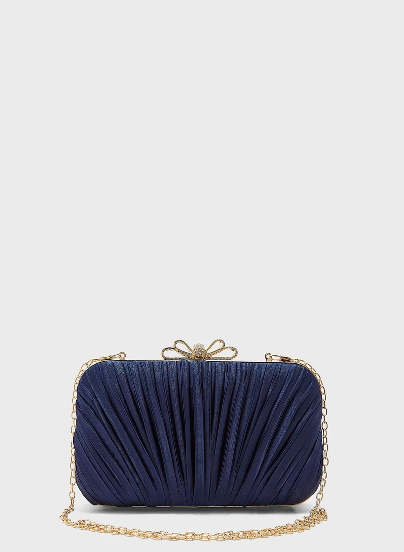 Ella Limited Edition Satin Gathered Flower Diamante Clasp Clutch Bag
