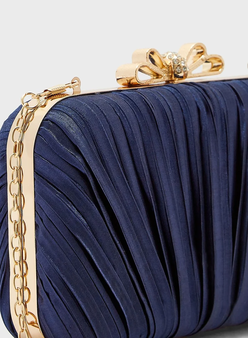 Ella Limited Edition Satin Gathered Flower Diamante Clasp Clutch Bag