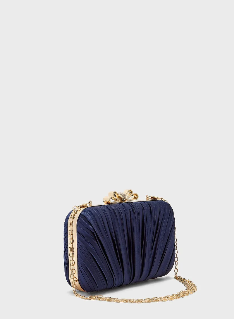Ella Limited Edition Satin Gathered Flower Diamante Clasp Clutch Bag