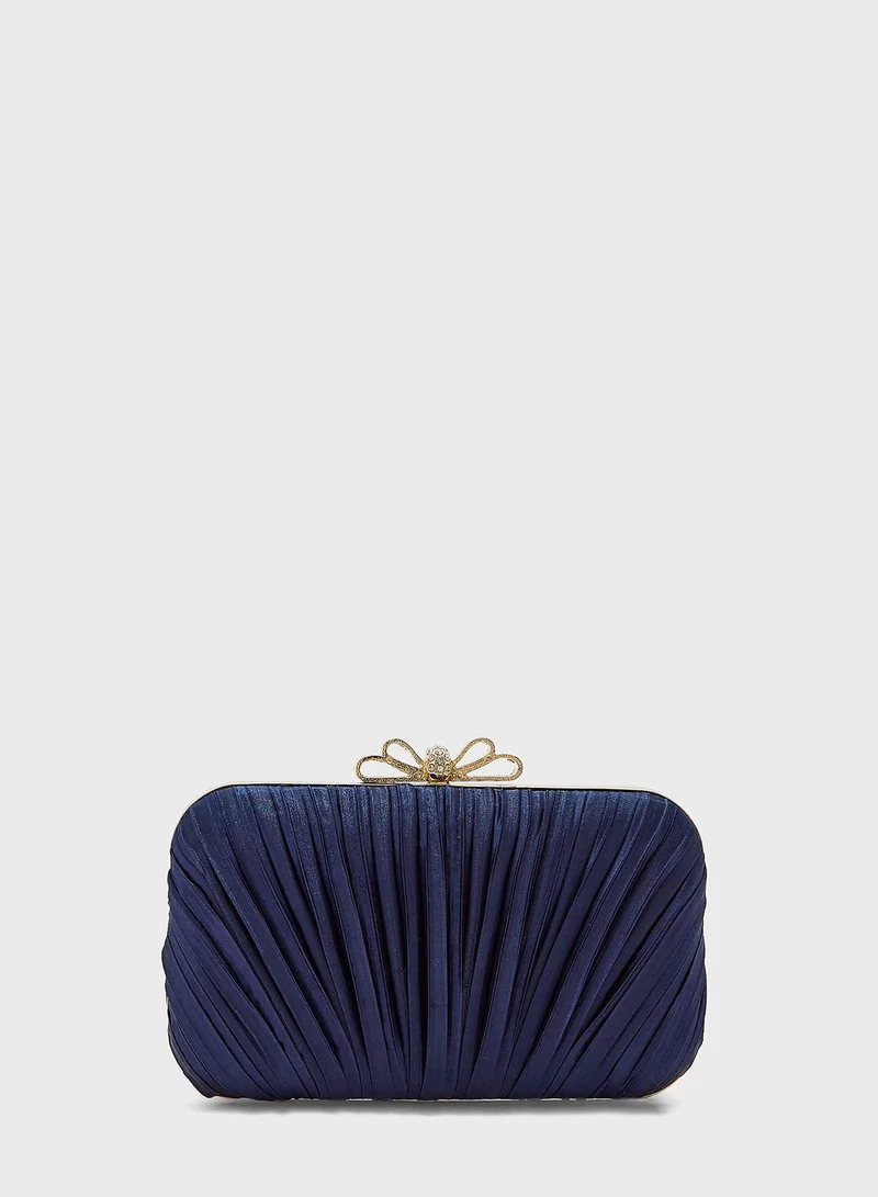 Ella Limited Edition Satin Gathered Flower Diamante Clasp Clutch Bag