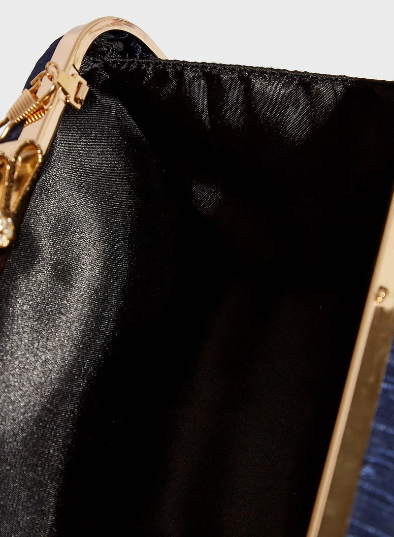Ella Limited Edition Satin Gathered Flower Diamante Clasp Clutch Bag