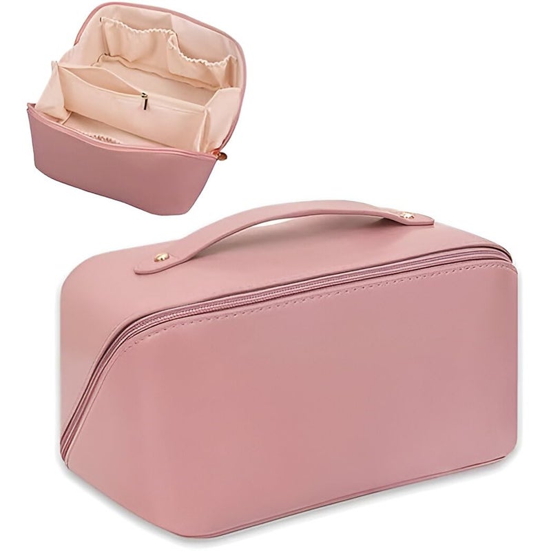 LEDHOLYT Large Capacity Makeup Bag for Women Portable Leather Cosmetic Travel Organizer Wide Opening Design Perfect for Cosmetics Toiletries - Image 1