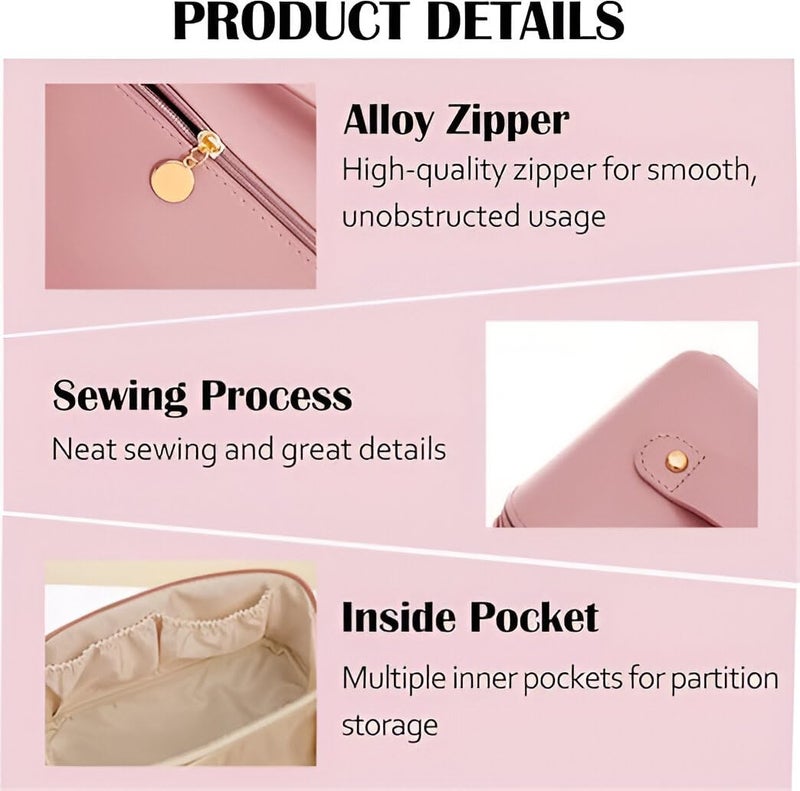 LEDHOLYT Large Capacity Makeup Bag for Women Portable Leather Cosmetic Travel Organizer Wide Opening Design Perfect for Cosmetics Toiletries - Image 5