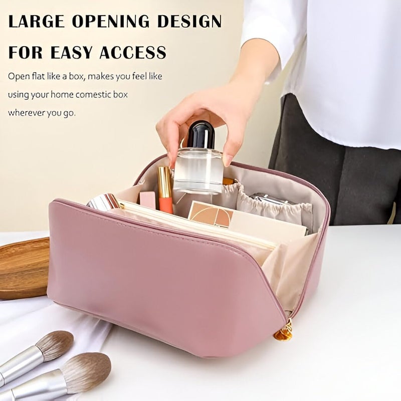 LEDHOLYT Large Capacity Makeup Bag for Women Portable Leather Cosmetic Travel Organizer Wide Opening Design Perfect for Cosmetics Toiletries - Image 3