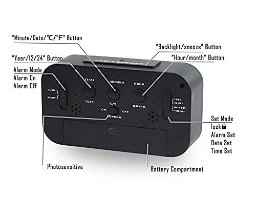 Portible Digital Alarm Clock Table Office Clock with Date Time Temperature Night Light Sensor Pack of 1 - Image 2