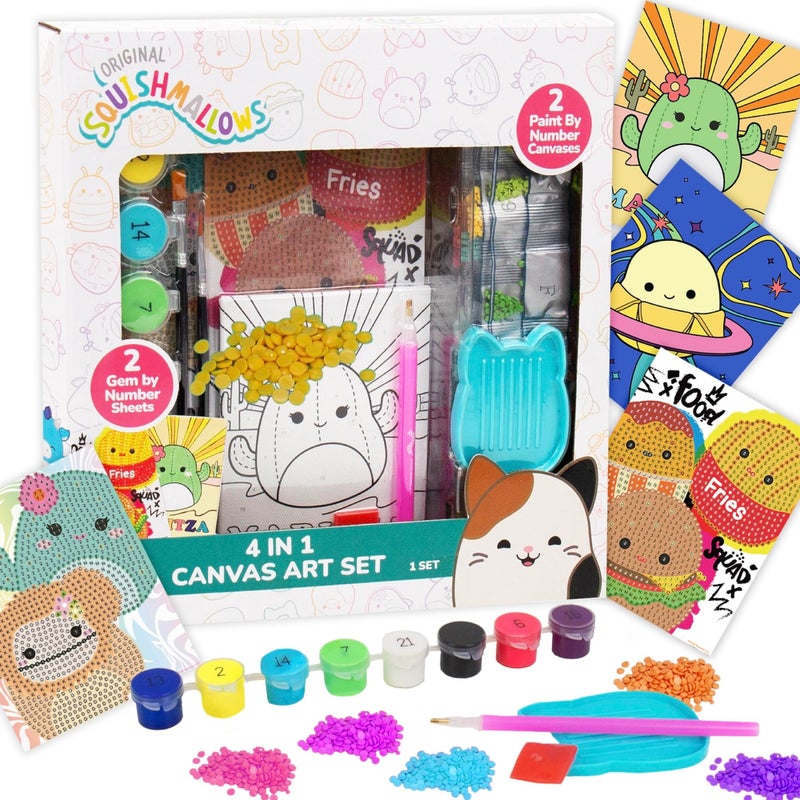 Squishmallows Original 4-in-1 Canvas Art Set, Paint by Numbers & Gem Art Crafts - Image 1